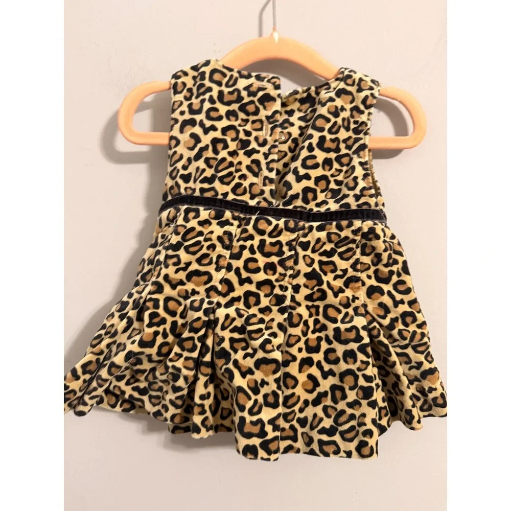 OshKosh B'gosh Leopard Print Dress Baby Girl 3-6M Tan Velvet Ribbon Bow